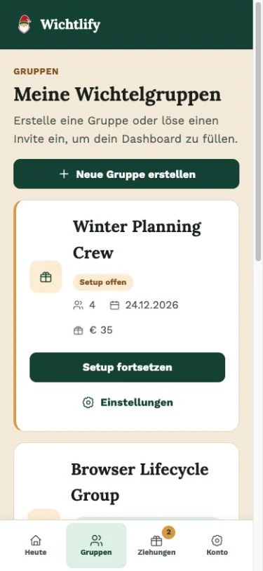 Alle Gruppen im Blick in der Wichtlify Web-App