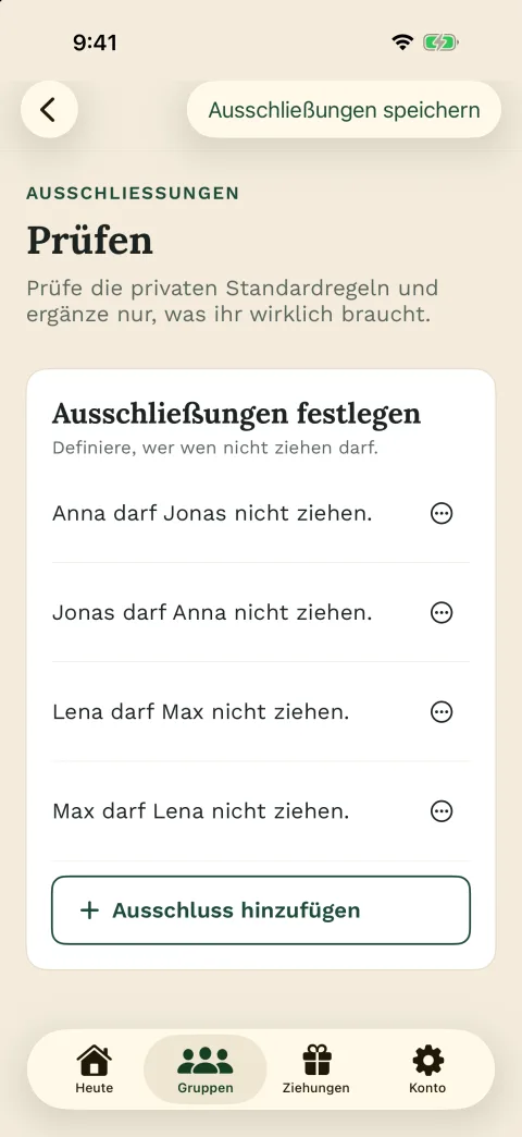 Ausschlüsse vor der Auslosung – in der iPhone-App