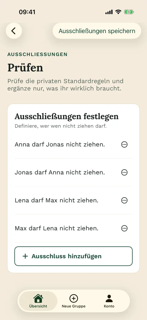 Ausschlüsse vor der Auslosung – in der iPhone-App