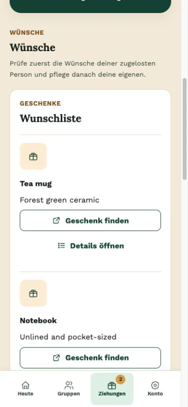 Wünsche direkt bei der Ziehung in der Wichtlify Web-App