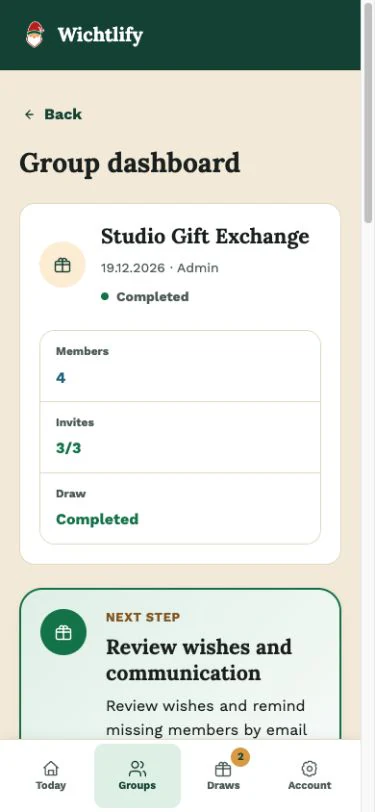 See what needs attention next in the Wichtlify web app