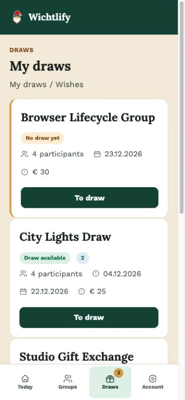 Keep every draw in one place in the Wichtlify web app