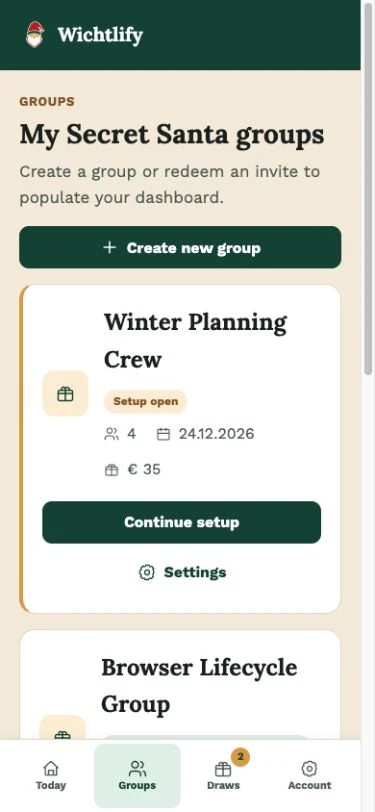See all your groups in the Wichtlify web app