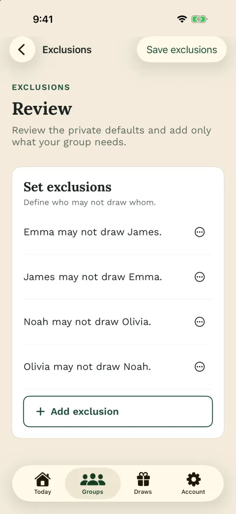 Set exclusions before the draw – in the iPhone app