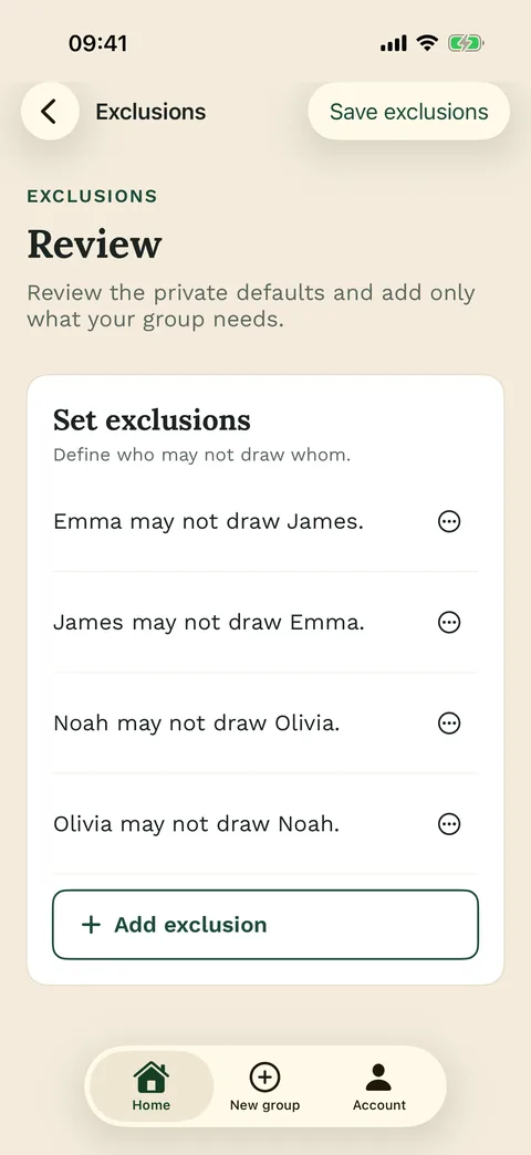 Set exclusions before the draw – in the iPhone app