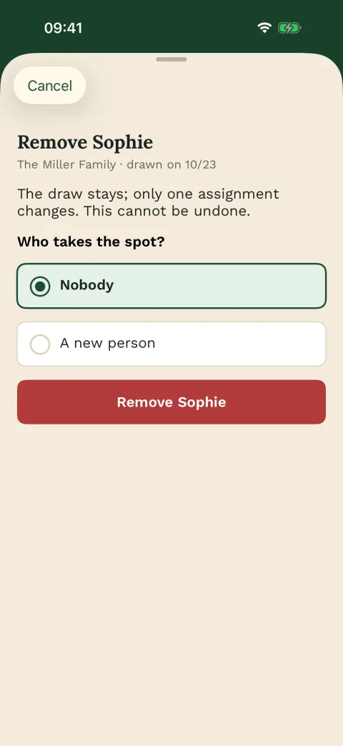 Someone drops out after the draw – in the iPhone app