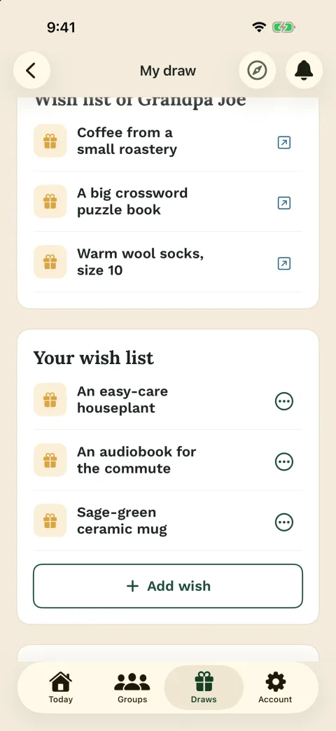 Wishes next to the draw – in the iPhone app