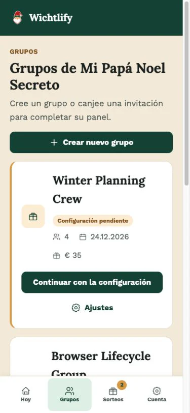 Todos tus grupos a la vista en la aplicación web de Wichtlify