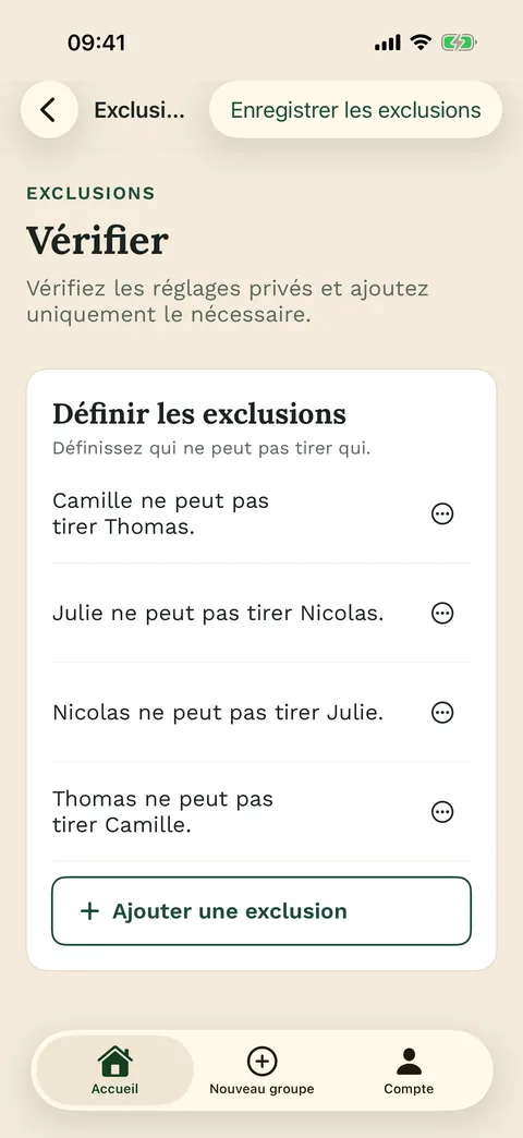 Définir les exclusions avant le tirage – dans l’app iPhone
