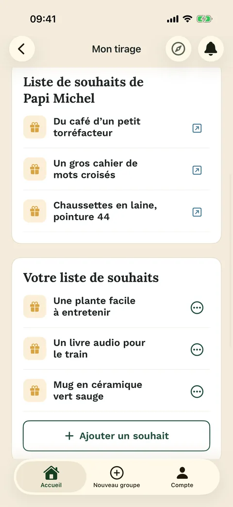 Les souhaits à côté du tirage – dans l’app iPhone