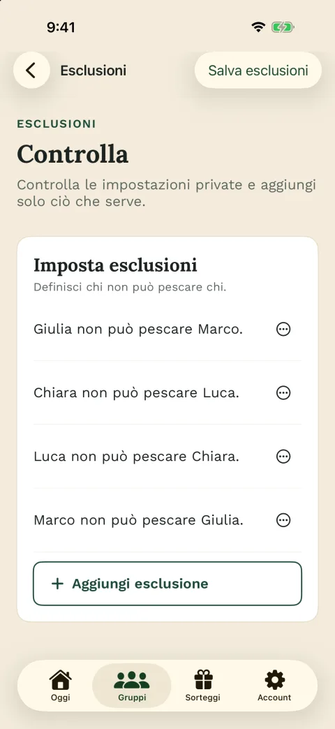 Imposta le esclusioni prima del sorteggio – nell’app per iPhone