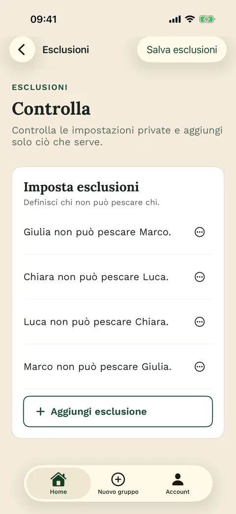 Imposta le esclusioni prima del sorteggio – nell’app per iPhone