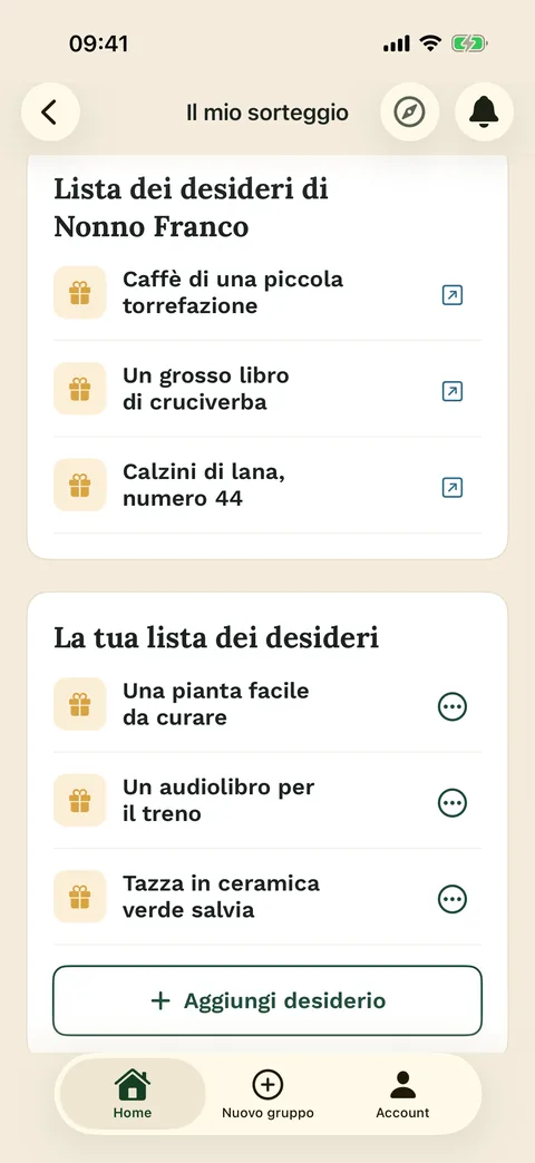 I desideri accanto al sorteggio – nell’app per iPhone