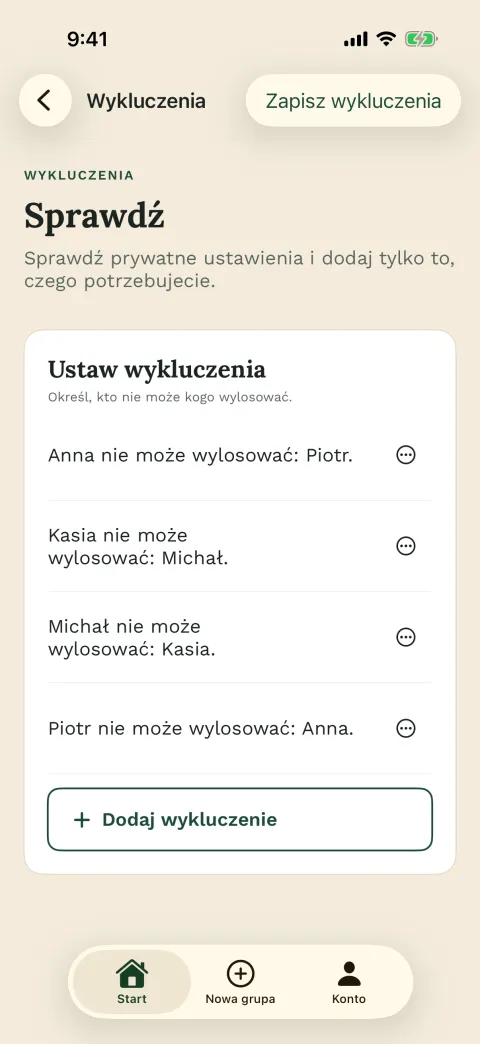 Wykluczenia przed losowaniem – w aplikacji na iPhone’a