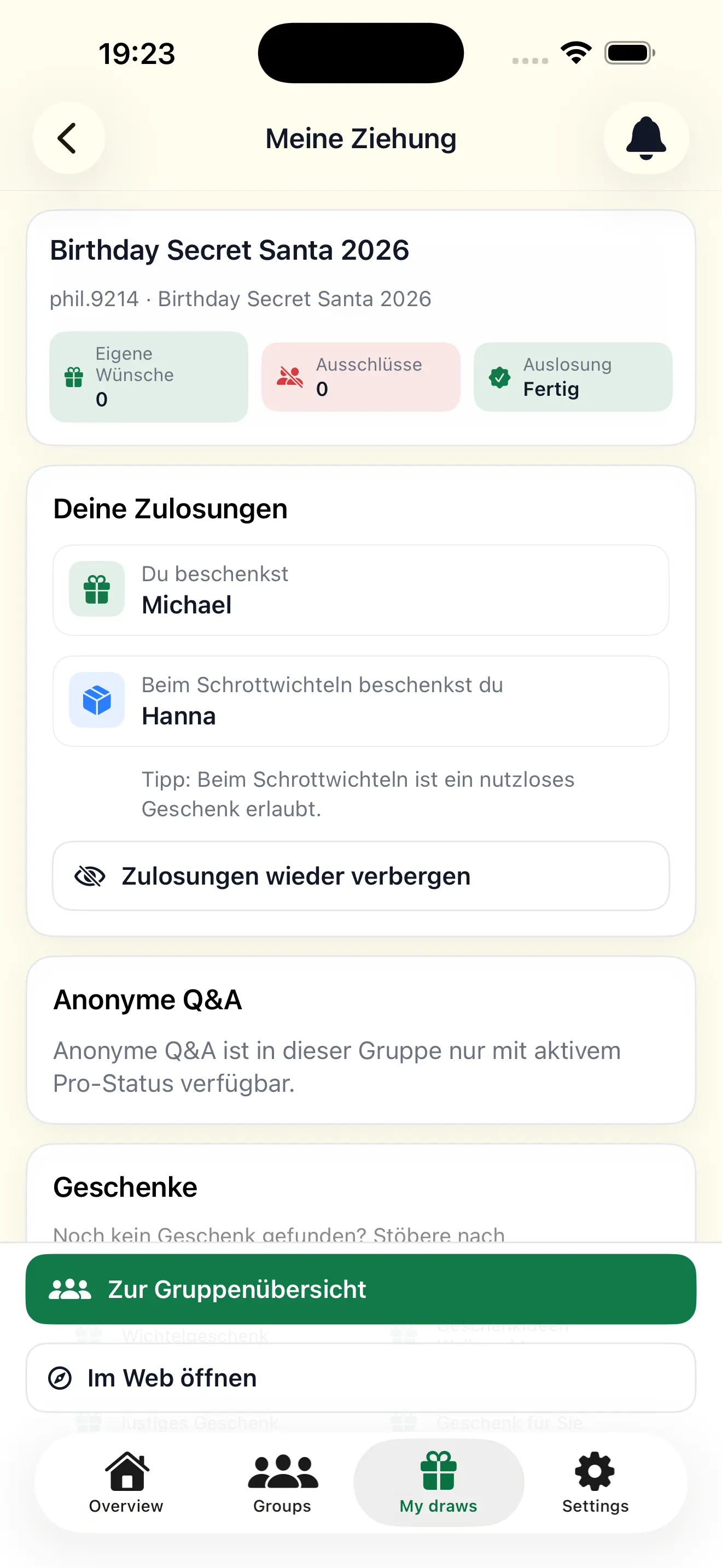 Wichtlify App Screenshot: Groups